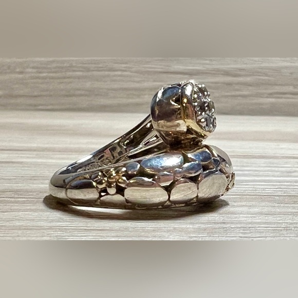 Designer Hallmarked Sterling Silver White Topaz Cobblestone Bypass Ring, Size 6 - Picture 5 of 12